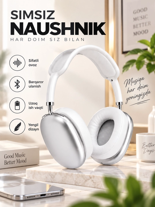 Simsiz Bluetooth quloqchinlar P9, mikrofonli, to'liq o'lchamli
