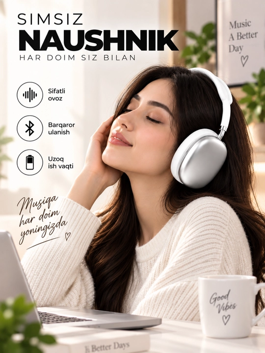 Simsiz Bluetooth quloqchinlar P9, mikrofonli, to'liq o'lchamli