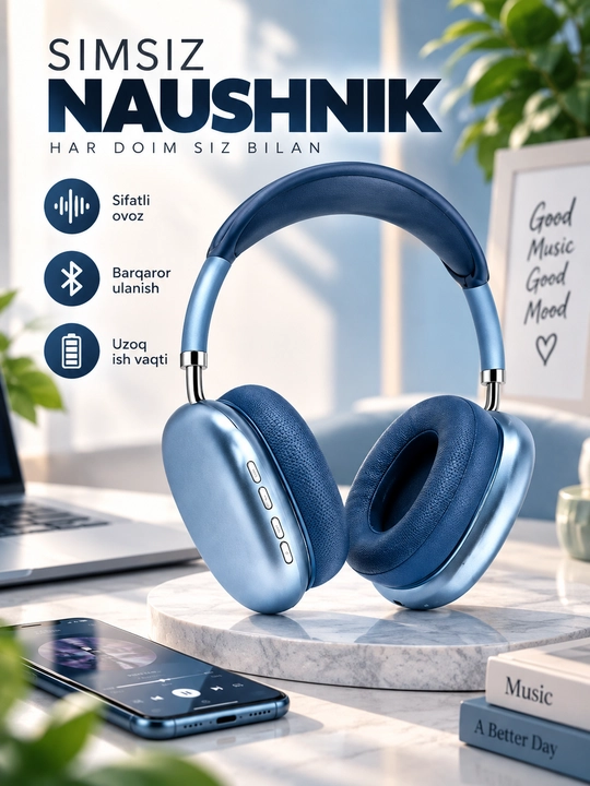 Simsiz Bluetooth quloqchinlar P9, mikrofonli, to'liq o'lchamli