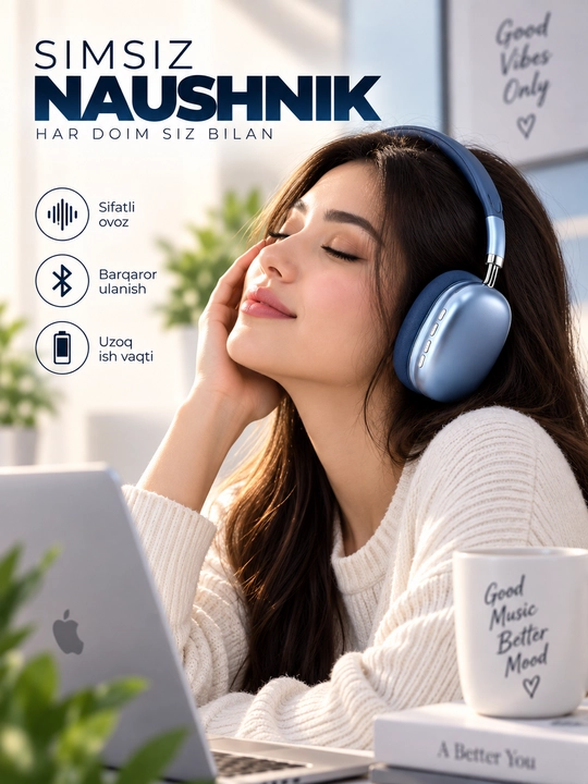 Simsiz Bluetooth quloqchinlar P9, mikrofonli, to'liq o'lchamli