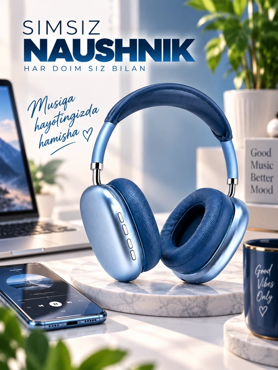Simsiz Bluetooth quloqchinlar P9, mikrofonli, to'liq o'lchamli - 
