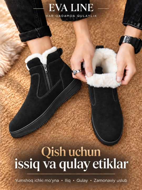 Erkaklar va ayollar uchun qishki kalta etikla. Malomerka bir o‘lcham kattasini tanlang