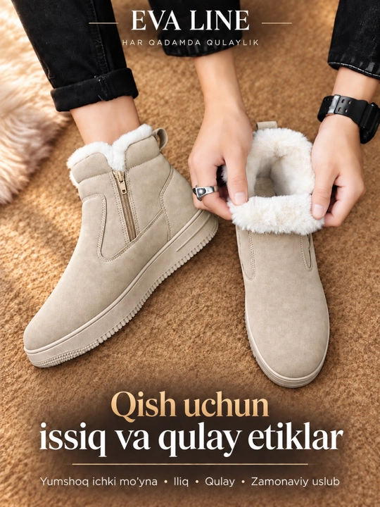 Erkaklar va ayollar uchun qishki kalta etikla. Malomerka bir o‘lcham kattasini tanlang