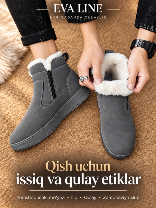 Erkaklar va ayollar uchun qishki kalta etikla. Malomerka bir o‘lcham kattasini tanlang