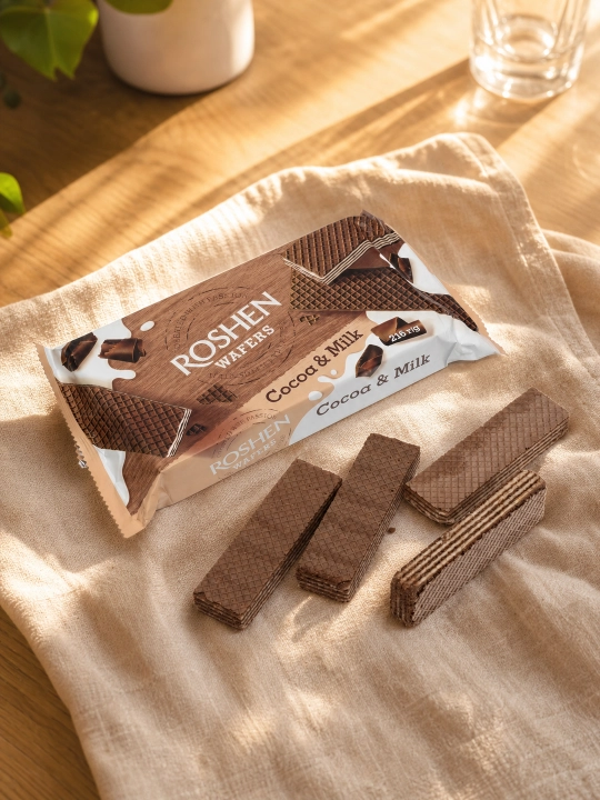 Вафли Roshen Wafers, какао-молоко, 216 г