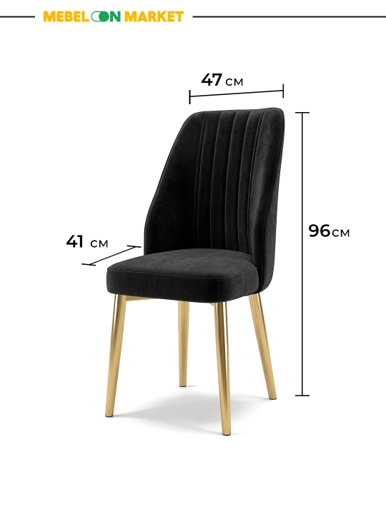 6 ta stulli ovqatlanish stoli, 150x85 sm o‘lchamli marmar shishali stol, duxoba stullar, oltin oyoqchalar