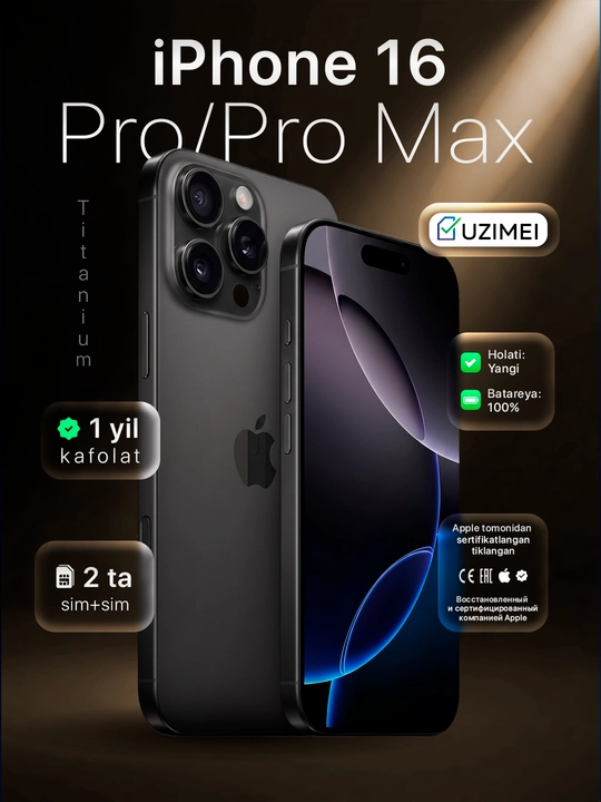 Apple iPhone 16 Pro/Pro Max, 256GB, SIM+sim, UZIMEI-зарегистрирован - 
