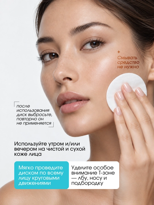 Диски-микропилинг для лица от чёрных точек Sensilis Pure Oil Control Pads, 60 шт