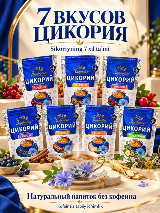 Цикорий Здоровье растворимый с инулином, без кофеина, 7 вкусов на выбор