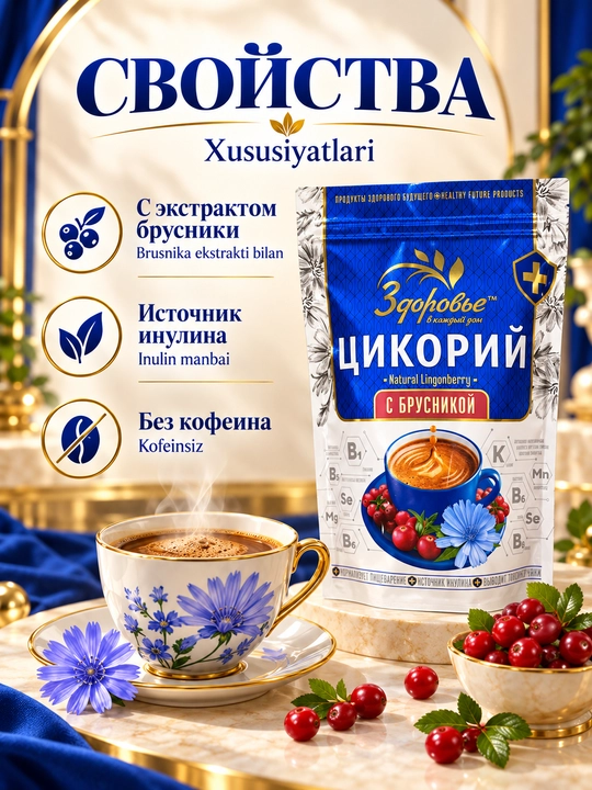 Цикорий Здоровье растворимый с инулином, без кофеина, 7 вкусов на выбор