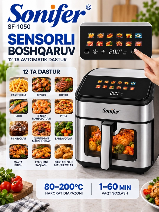 Аэрогриль Sonifer, Air Fryer фритюрница для дома с сенсорным управлением