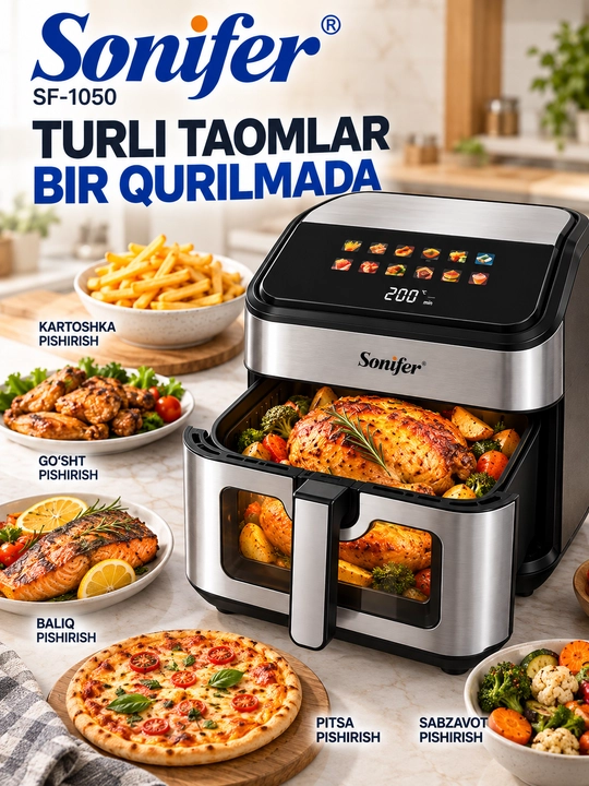 Аэрогриль Sonifer, Air Fryer фритюрница для дома с сенсорным управлением