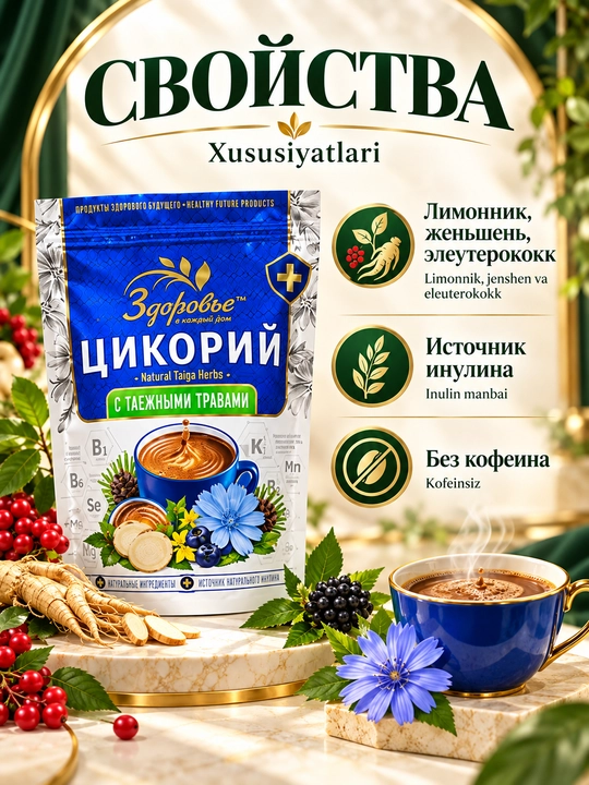 Цикорий Здоровье растворимый с инулином, без кофеина, 7 вкусов на выбор