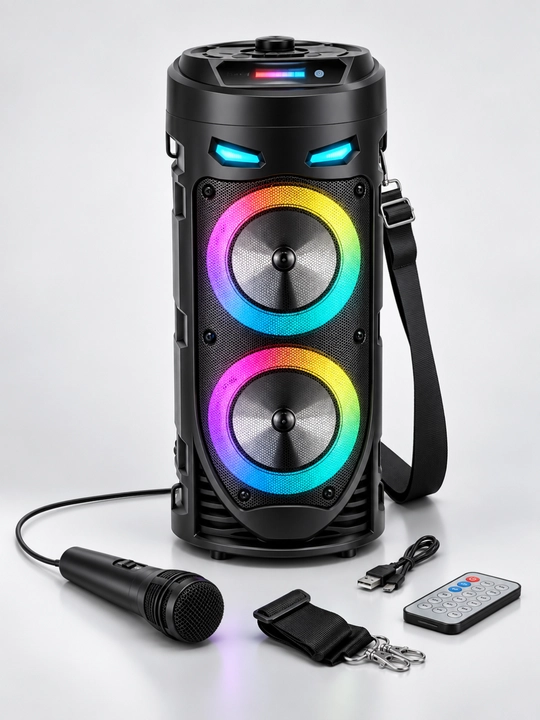 RGB LED, mikrofon va DU pulti bilan jihozlangan ko‘p funksiyali Bluetooth karaoke karnay - 