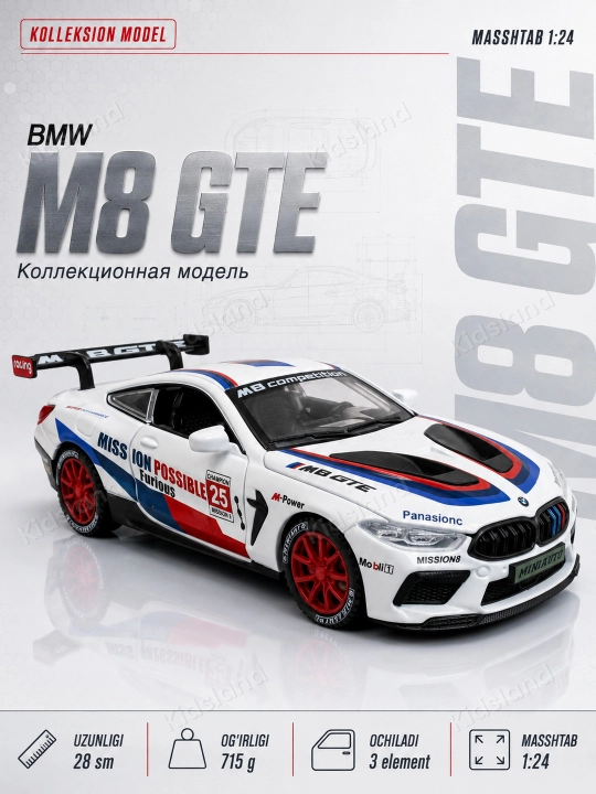 BMW M 8 model 1:24 — metall kolektsion mashina, 21 cm - 