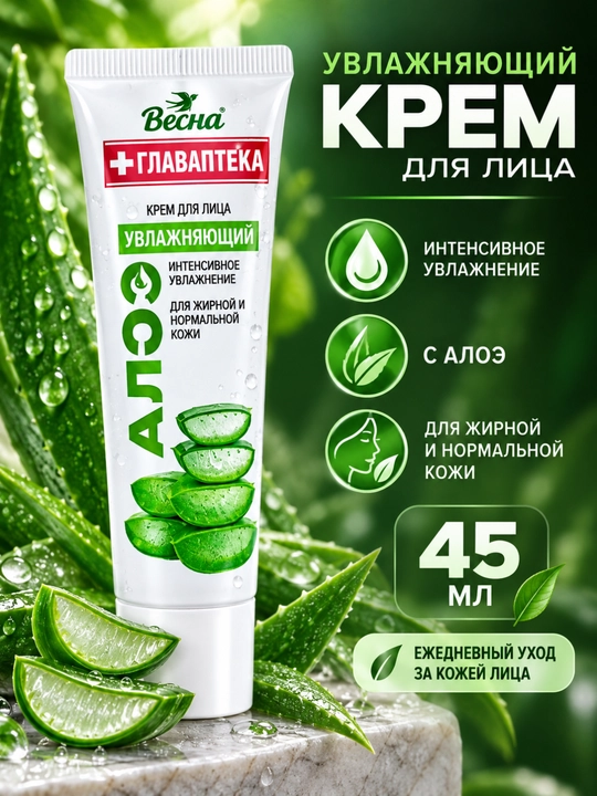 Namlantiruvchi krem Весна ГлавАптека, aloe vera bilan, 45 ml - 