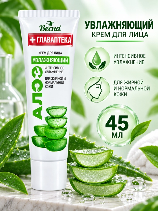 Namlantiruvchi krem Весна ГлавАптека, aloe vera bilan, 45 ml
