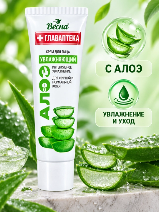 Namlantiruvchi krem Весна ГлавАптека, aloe vera bilan, 45 ml