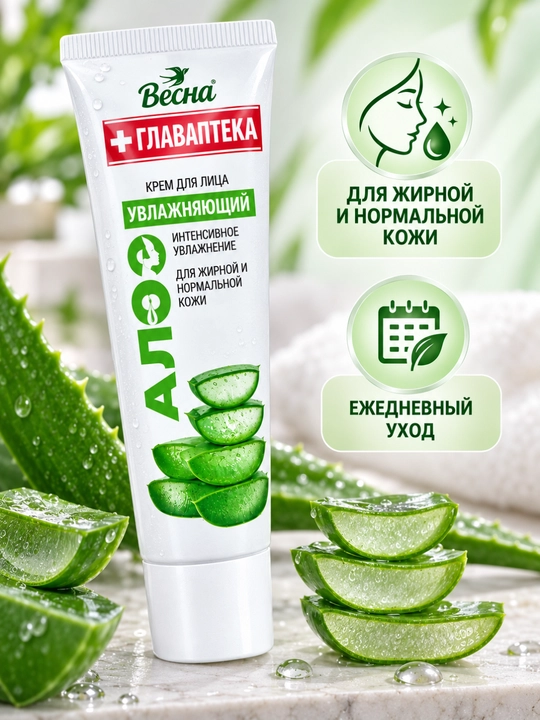Namlantiruvchi krem Весна ГлавАптека, aloe vera bilan, 45 ml