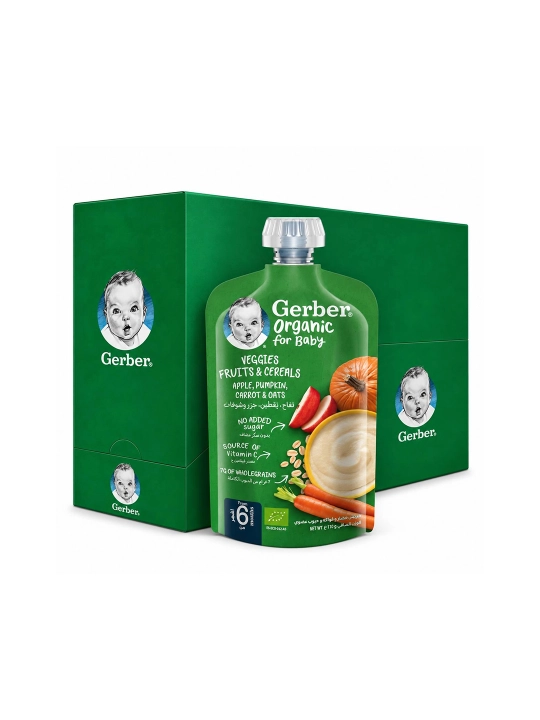 GERBER Детское органическое фруктовое пюре, 8х110 гр