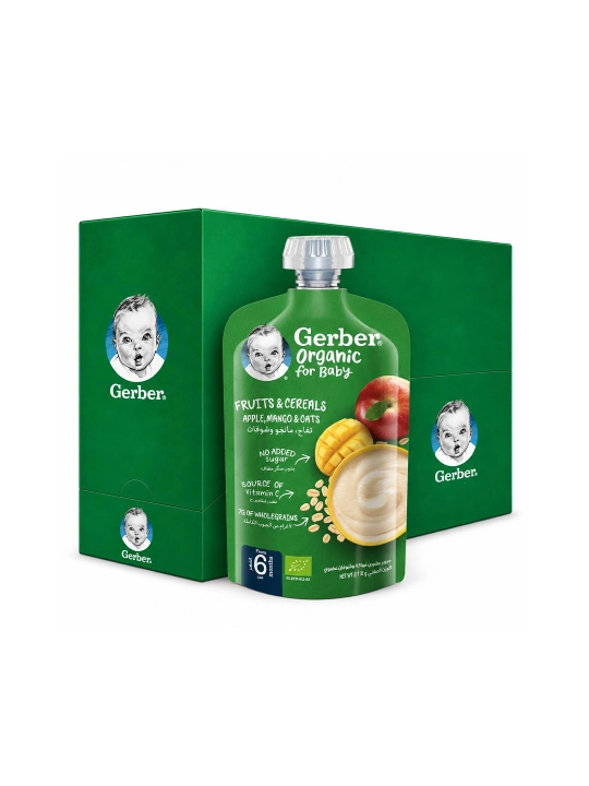 GERBER Детское органическое фруктовое пюре, 8х110 гр