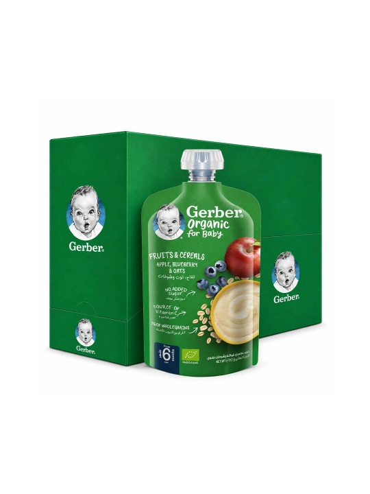 GERBER Детское органическое фруктовое пюре, 8х110 гр