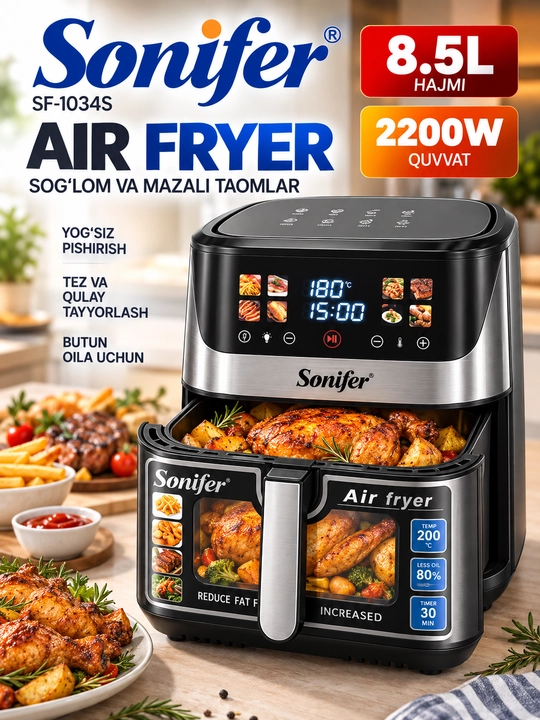 Аэрогриль Sonifer, Air Fryer фритюрница для дома с сенсорным управлением