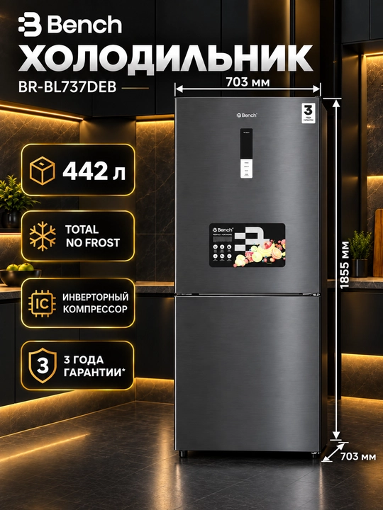 Холодильник Bench BR-BL737DEX/BR-BL737DEB, 442 л, No Frost, инвертор - 