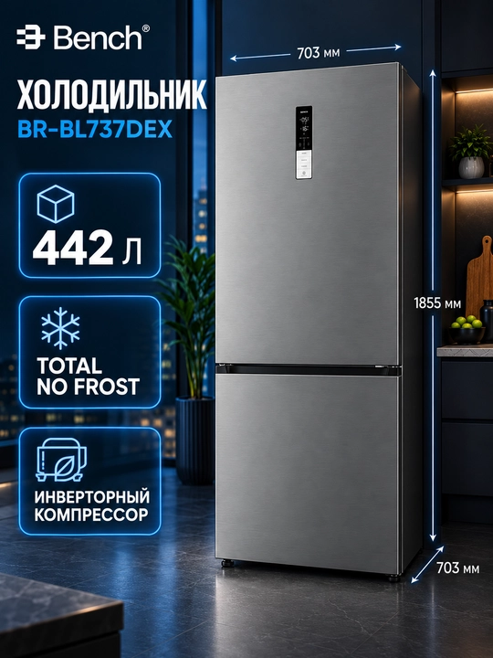 Холодильник Bench BR-BL737DEX/BR-BL737DEB, 442 л, No Frost, инвертор - 