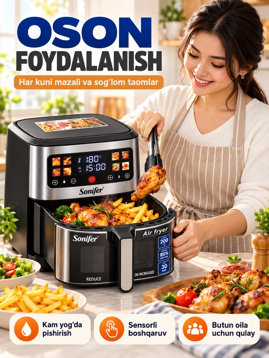 Аэрогриль Sonifer, Air Fryer фритюрница для дома с сенсорным управлением