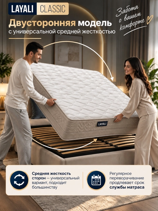 Матрас LAYALI ортопедический беспружинный, 18см, комфортный и правильная поддержка спины