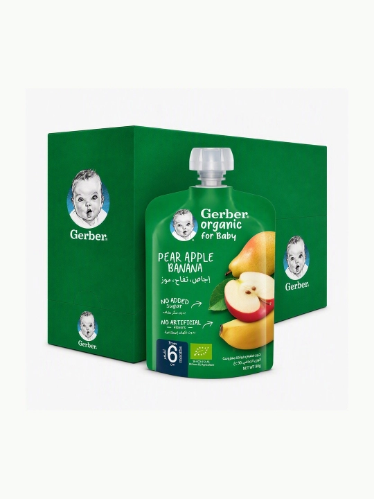 GERBER Детское органическое фруктовое пюре, 7х90 гр