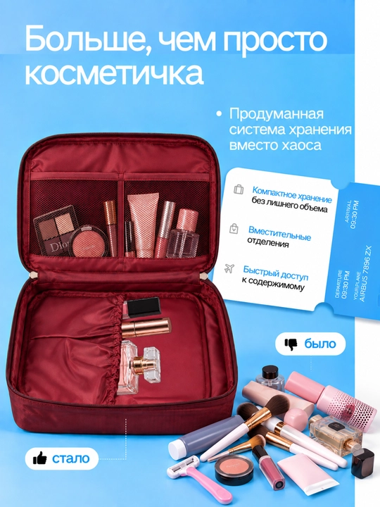 Sayohat uchun kosmetik sumka-organayzer, yo‘l kosmetichkasi, kosmetika uchun
