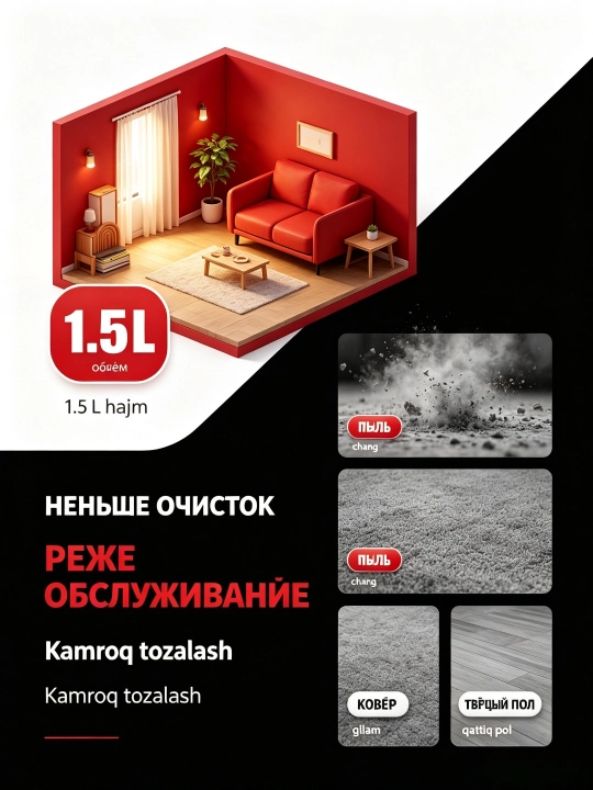Chang yutgich SOKANY SK-13015 2000 Vt siklonik, quruq tozalash, avtomatik sim o'rash