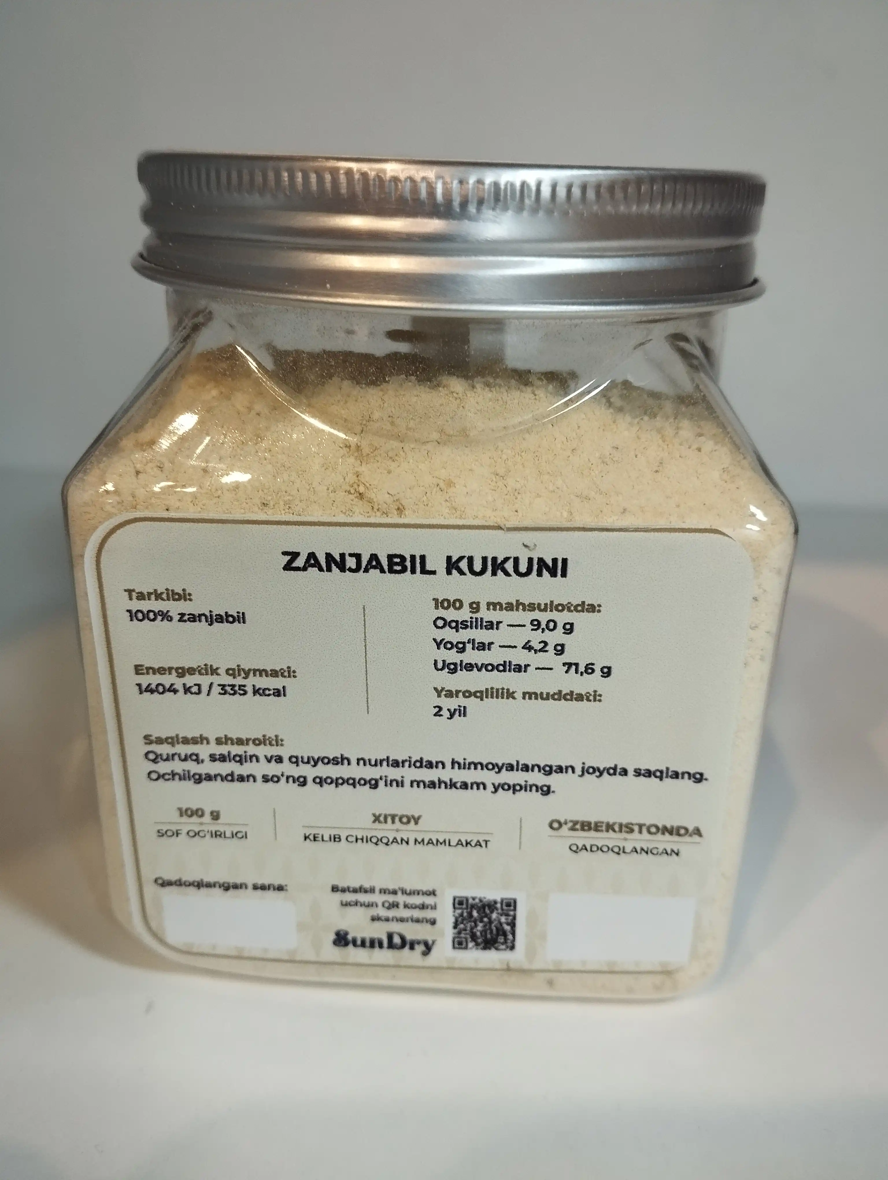 Zanjabil kukuni, imbir, maydalangan zanjabil, 100% tabiiy, 100 g