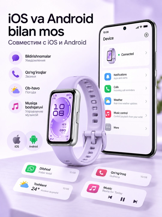 HUAWEI Band 11 aqlli bilaguzuk, AMOLED 1.62, 5 ATM, Bluetooth 6.0, 14 kungacha