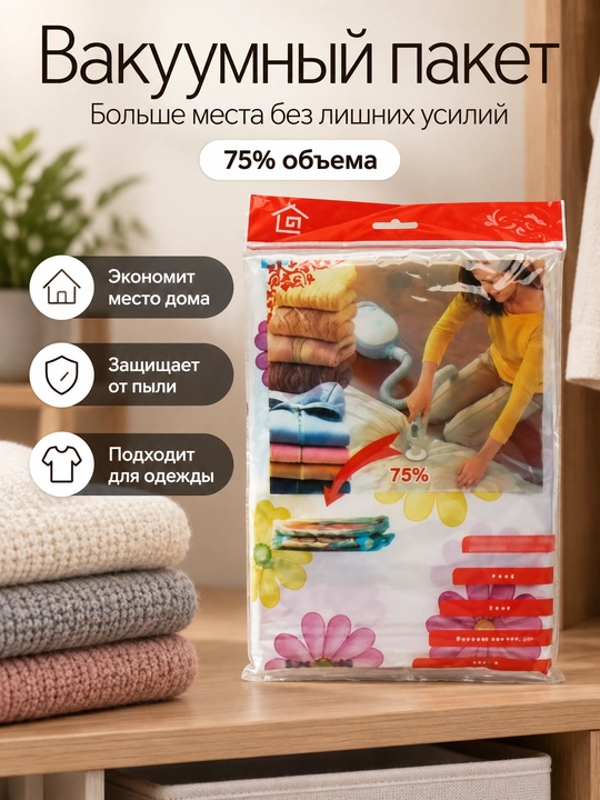 Вакуумный пакет для хранения одежды и постельного защитный пакето-чехол для экономии места - 
