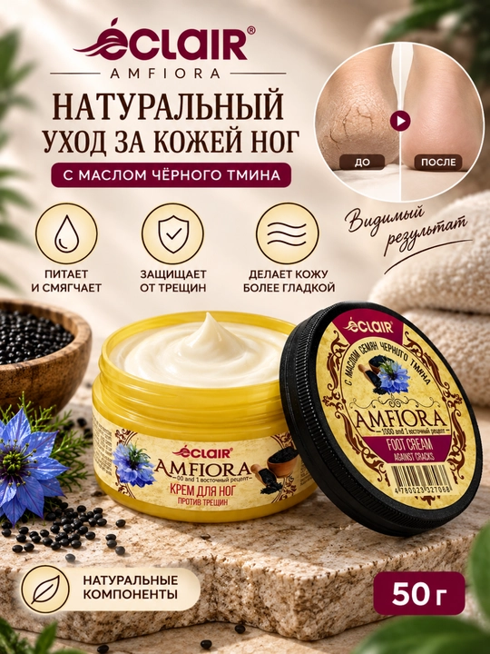 ECLAIR AMFIORA Крем для ног против трещин — с маслом чёрного тмина, маслом ши, витамином е