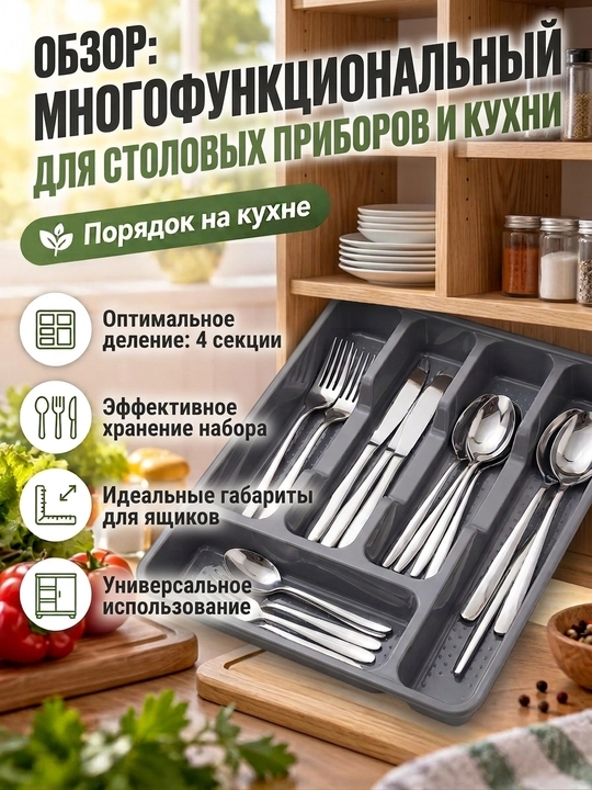 Органайзер для столовых приборов в выдвижной ящик, подставка-лоток для ложек и вилок - 