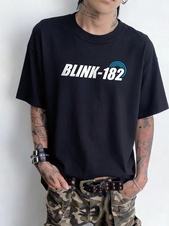LMBYT qora oversayz futbolkasi, Blink-182 rok printi bilan