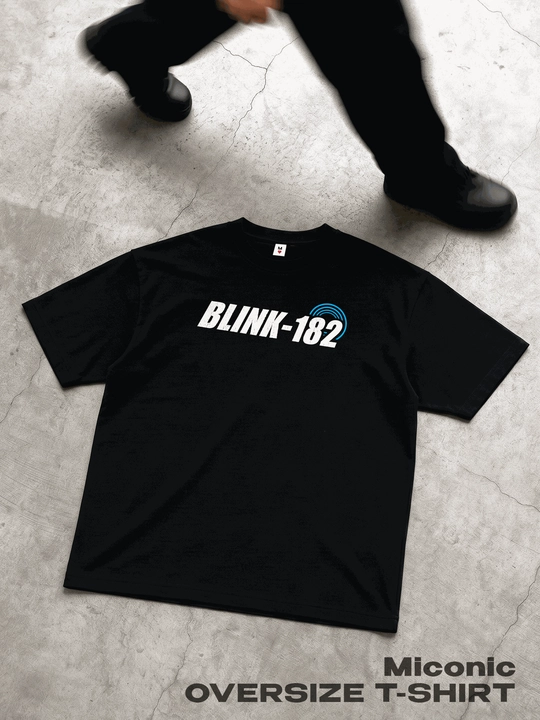 LMBYT qora oversayz futbolkasi, Blink-182 rok printi bilan - 