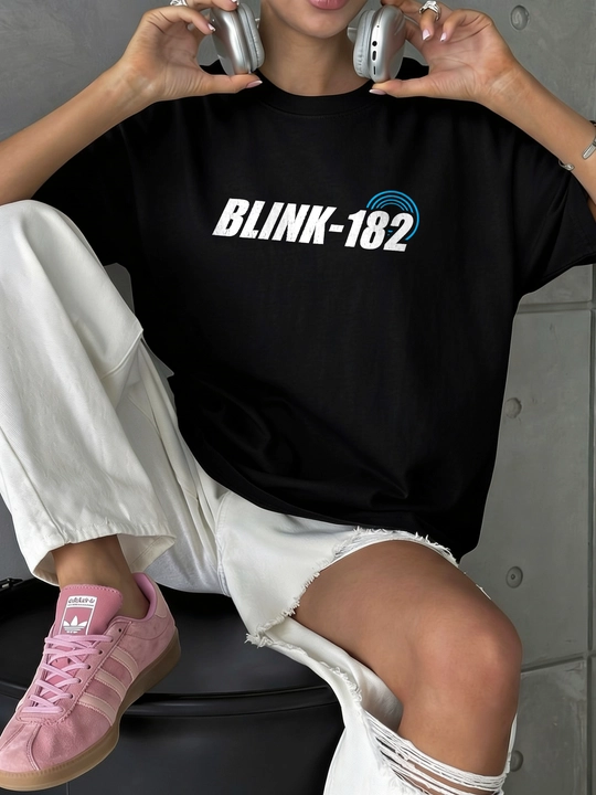LMBYT qora oversayz futbolkasi, Blink-182 rok printi bilan