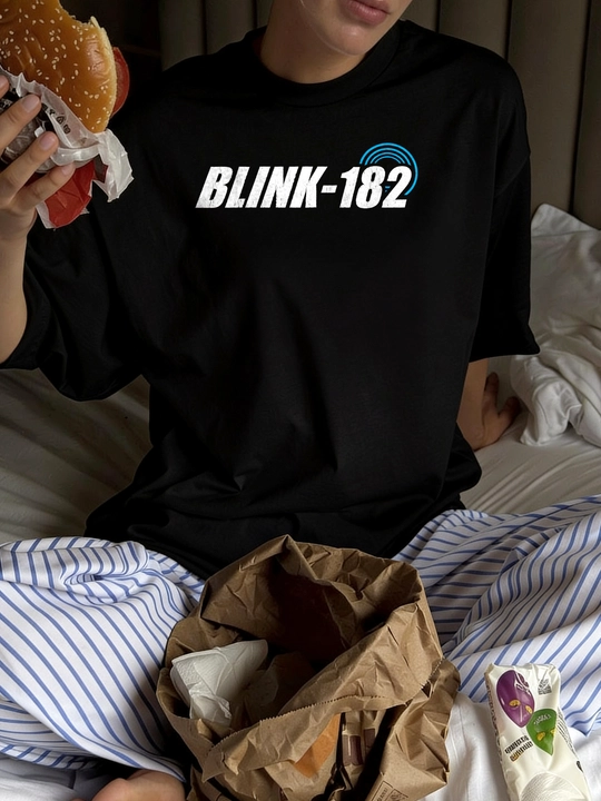 LMBYT qora oversayz futbolkasi, Blink-182 rok printi bilan