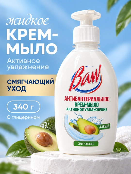 Suyuq krem-sovun BAW Avocado, antibakterial, dozatorli, 340 g - 