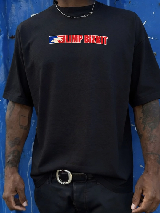 LMBYT qora oversayz futbolkasi, Limp Bizkit rok printi bilan