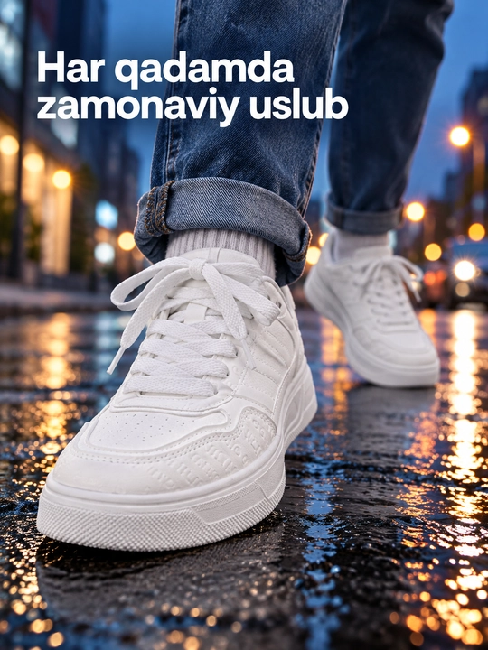 Erkaklar va ayollar uchun oq kundalik krossovkalar, bog‘ichli casual oyoq kiyim