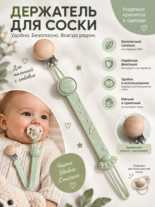 Силиконовый держатель для соски, пустышки, грызунка - 