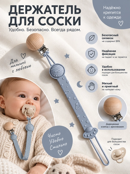 Силиконовый держатель для соски, пустышки, грызунка - 