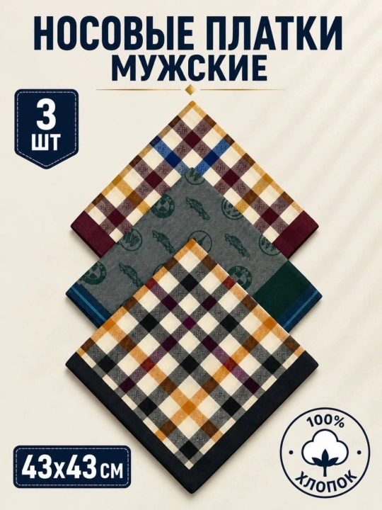 Современные мужские носовые платки, 100% хлопок, набор 2, 3, 4 шт