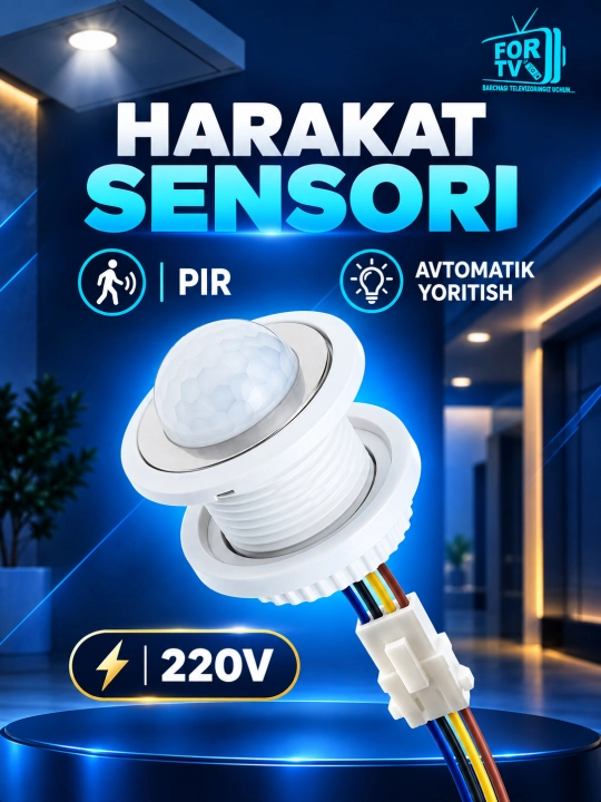 Harakat datchigi 360° qamrov, 6 m masofa, IP44. + Vaqt va lux sozlamalari